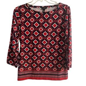 Talbots Boat Neck Top Abstract Print 3/4 Sleeves Medium